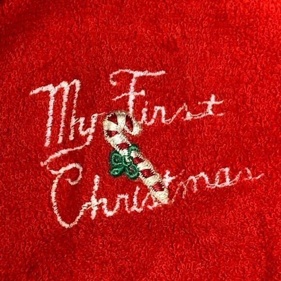 Vintage 1980s Trimfit “My First Christmas” Red Terry One Piece Outfit USA - Picture 3 of 12